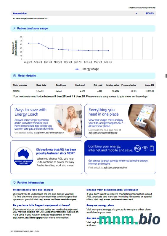 Szablon rachunku za media gazowe Australia AGL w formatach Word i PDF, 3 strony, 3. strona